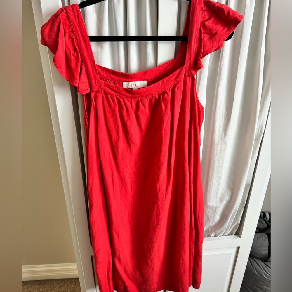 LOFT Bright Red Orange Flutter Sleeve L